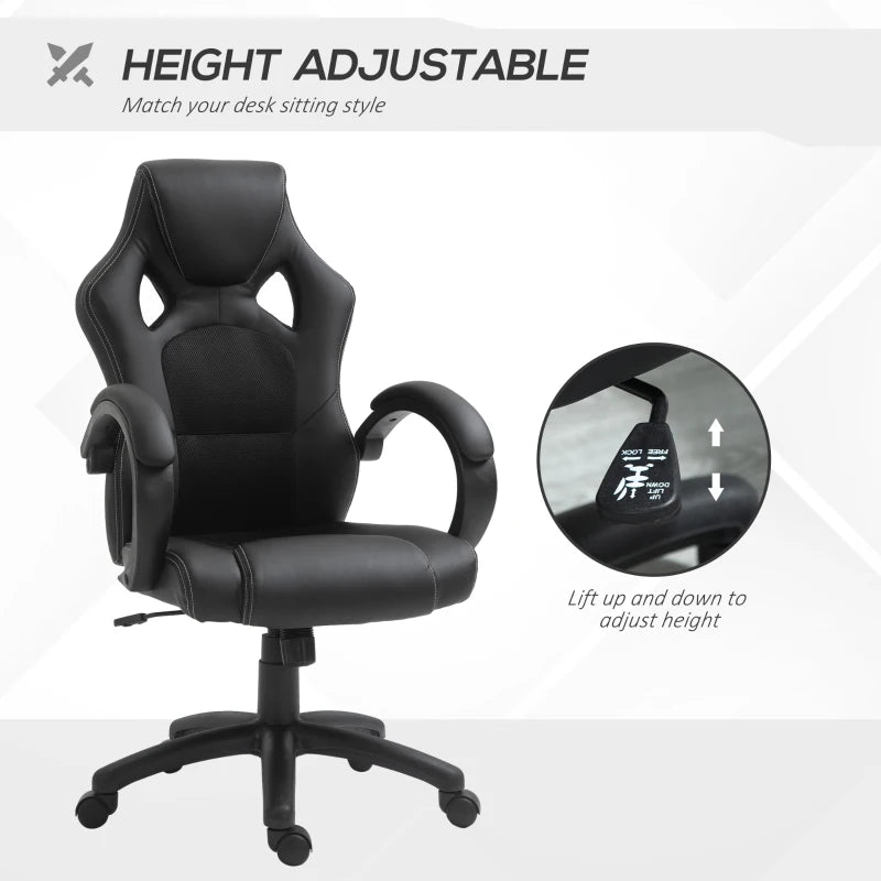 Vinsetto Ergonomic Faux Leather Swivel Office Chair with Wheels and Armrests for Home Office Black