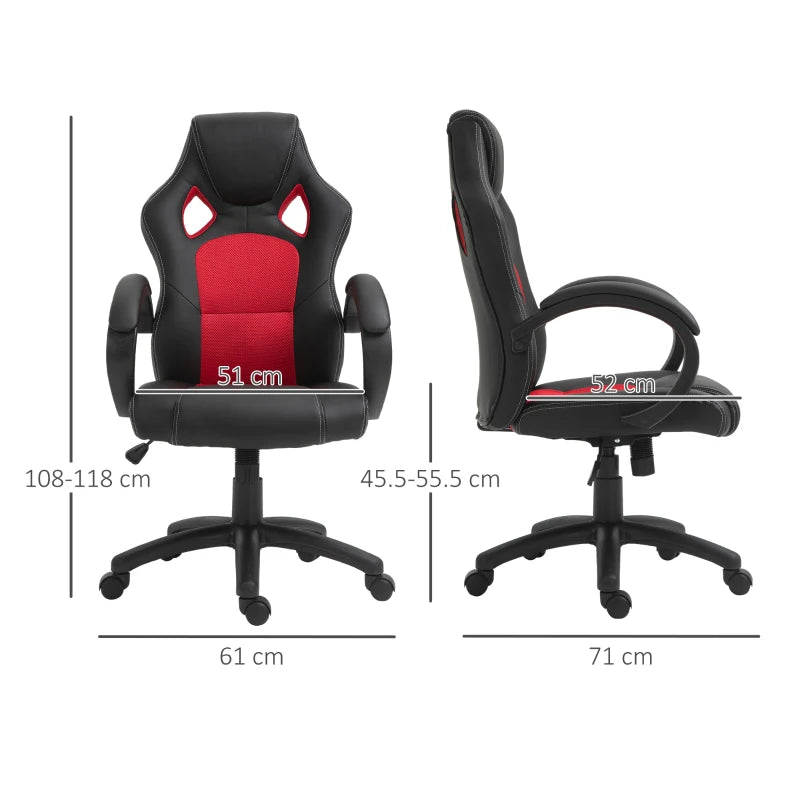 Vinsetto Black Faux Leather Swivel Office Chair with Wheels & Armrests - Ergonomic Computer Desk Chair for Home Office