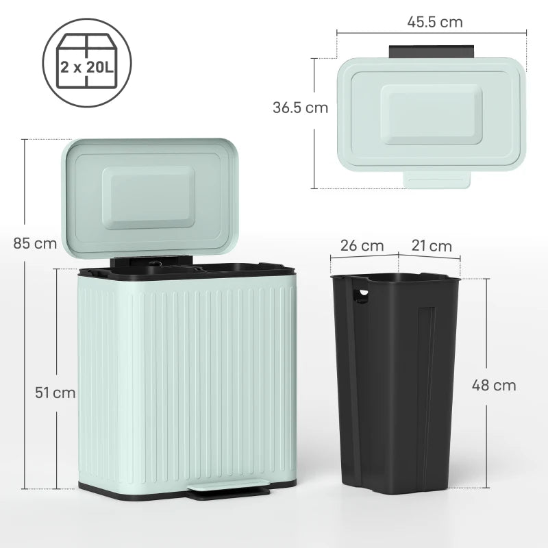 40L Dual Compartment Rubbish Bin with Soft-Close Lid - Eco-Friendly Green Waste Separation Solution
