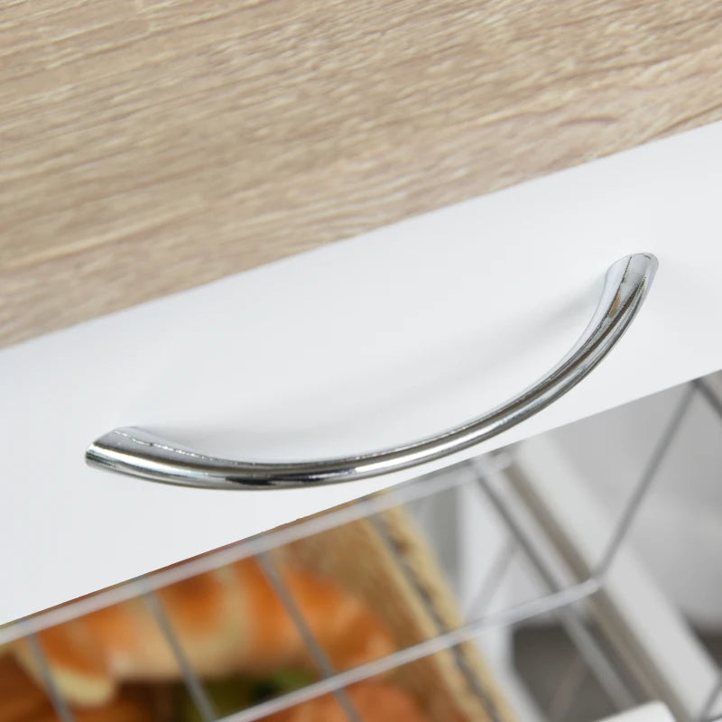 Rolling Kitchen Cart with 4 Basket Drawers & Side Racks - Utility Storage on Wheels for Dining Room - Natural & White