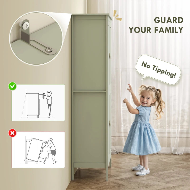 Tall Green Pantry Cupboard with Motion Sensor LED Light for Kitchen Storage