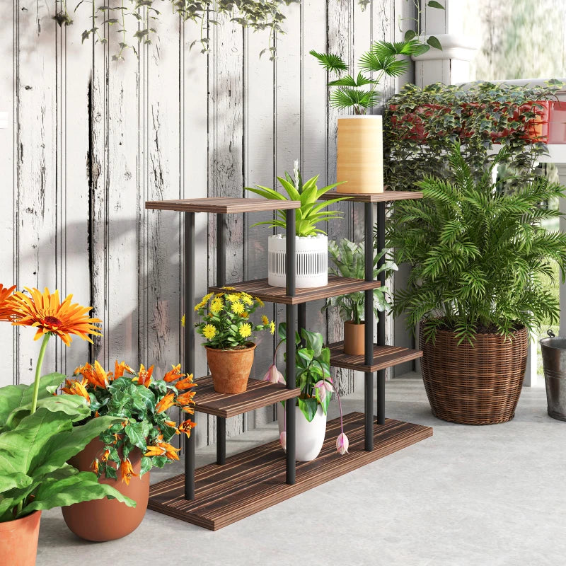 Four-Tier Wooden Plant Stand Shelf - Natural Wood Finish, 4-Tier, Indoor/Outdoor Use