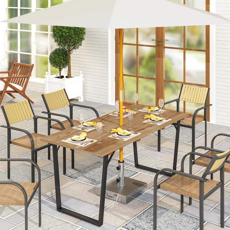 Large Outdoor Dining Table for 6 - 175x80 cm Fir Wood with Parasol Hole, Brown