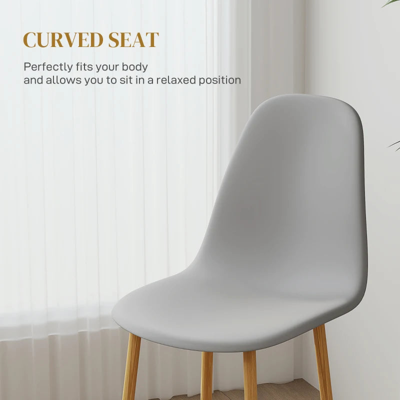 Modern Grey Dining Chairs Set of 4 - Stylish Kitchen Chairs with Backrest & Steel Legs for Dining Room & Living Room