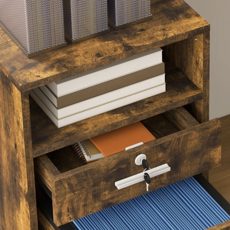 Vinsetto Lockable Two-Drawer Filing Cabinet on Wheels - Stylish Wood-Effect Storage Solution for Home Office Organization