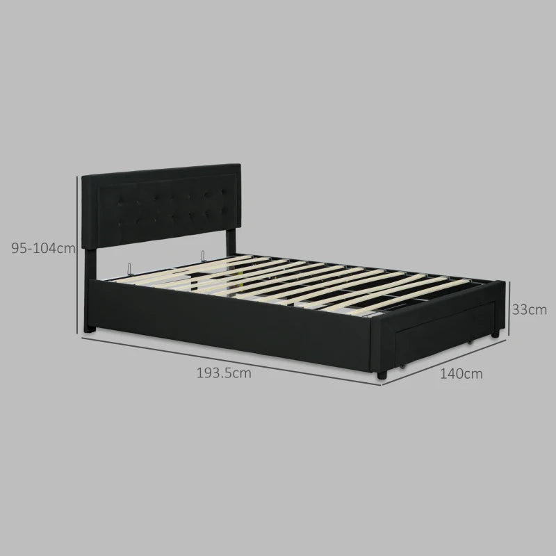 Stylish Black Double Ottoman Bed Frame with Front Storage Drawer for Maximum Space