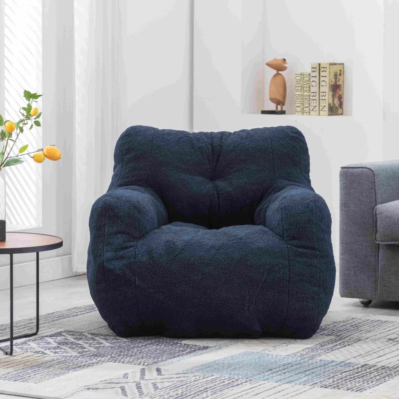 Soft Tufted Foam Snuggle Chair in Blue with Teddy Fabric – No Assembly Needed, 100x94x70 cm