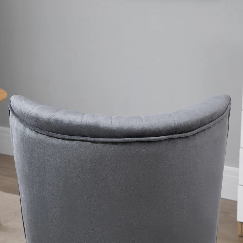 Stylish Grey Velvet Accent Chairs with Curved Back and Wooden Legs - Set of 2 for Home Decor