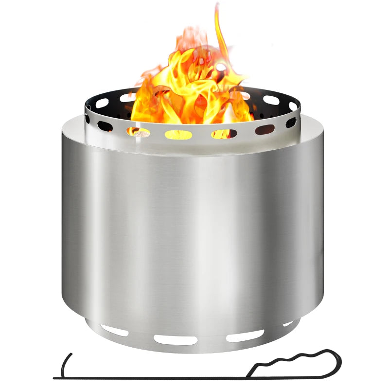 Portable Smokeless Fire Pit - 48.5cm Stainless Steel Wood Burning Firepit with Poker for Garden, Camping & Bonfire Parties