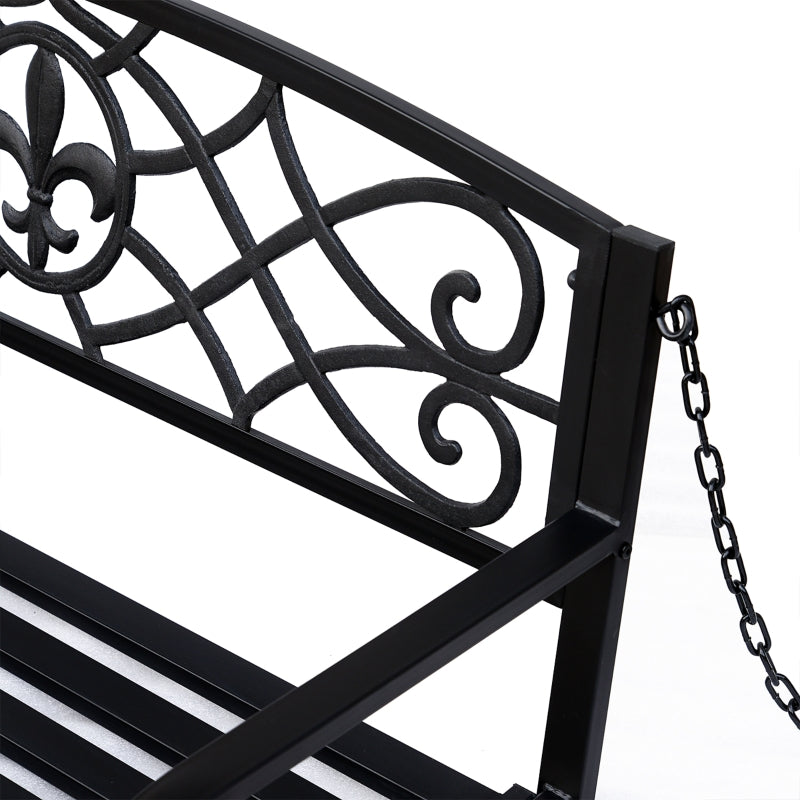 Black Metal 2-Seater Garden Swing Chair with Chains