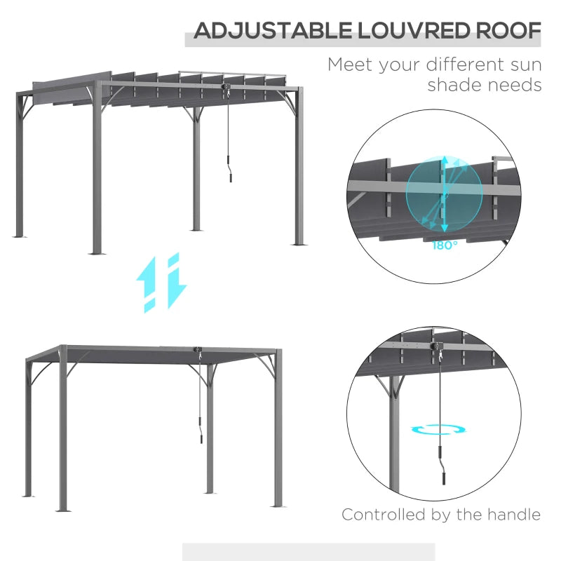 Grey Aluminium 3m x 3m Retractable Roof Patio Pergola - Hard Top/Heavy Duty Metal Pergola
