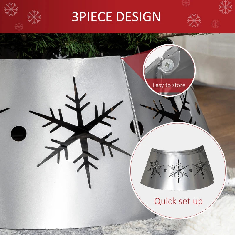 Silver Christmas Tree Collar - 66cm Base Cover with Hollow Snowflake Patterns for Holiday Party Home Decoration