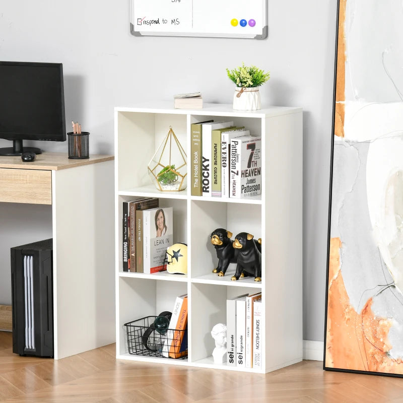 Stylish Six-Cube Bookcase in White Wood Effect - Modern Storage Solution for Home or Office Organization