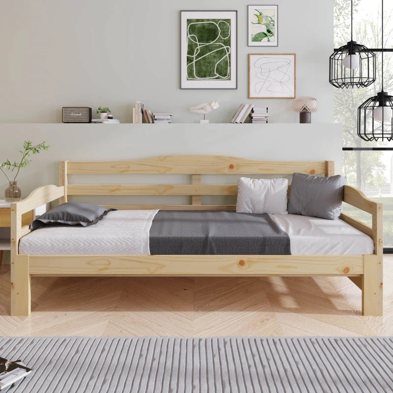 Natural Solid Pine Wood Daybed with Pull-Out Trundle - Versatile Sofa Bed, 196x98-182x73 cm, Durable MDF Construction