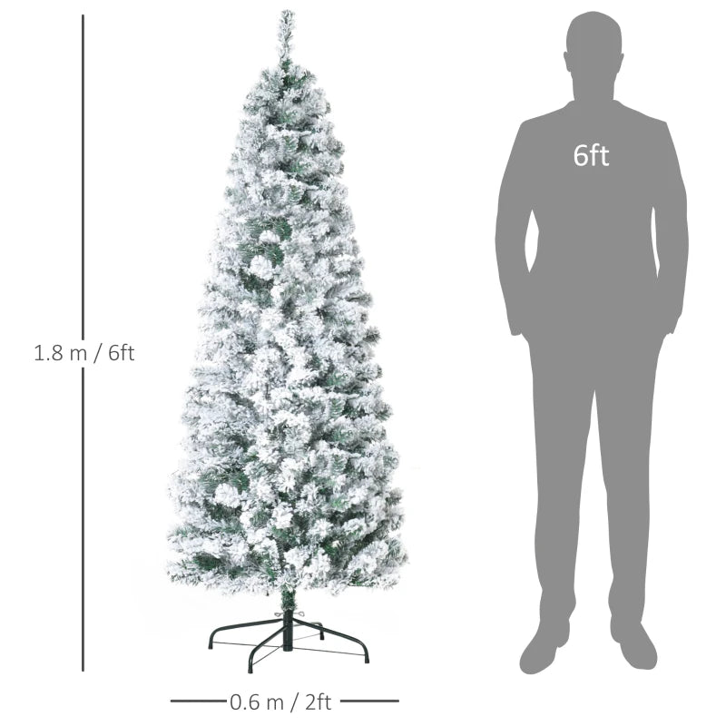 6FT Prelit Snow Flocked Christmas Tree with Warm White LED Lights - Festive Holiday Home Decoration in Green & White