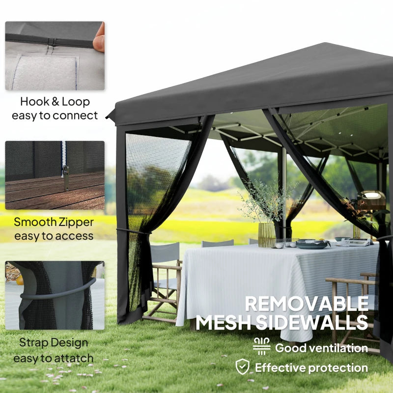 3m x 6m Pop Up Gazebo Tent with Mesh Walls, Outdoor Canopy for Parties & Weddings, Black
