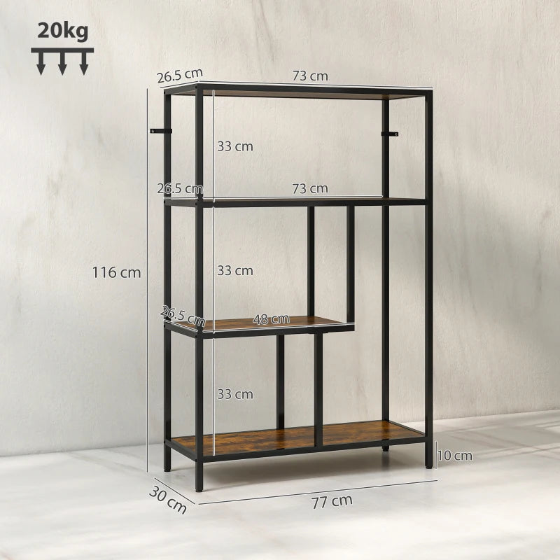 Rustic Brown 4-Tier Bookshelf with Open Shelves - Stylish Storage Solution for Home or Office