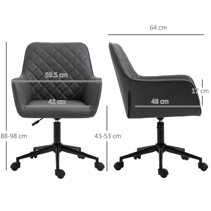 Vinsetto Grey Office Desk Chair - Leather-Feel Swivel Computer Chair with Rolling Wheels & Adjustable Height for Home