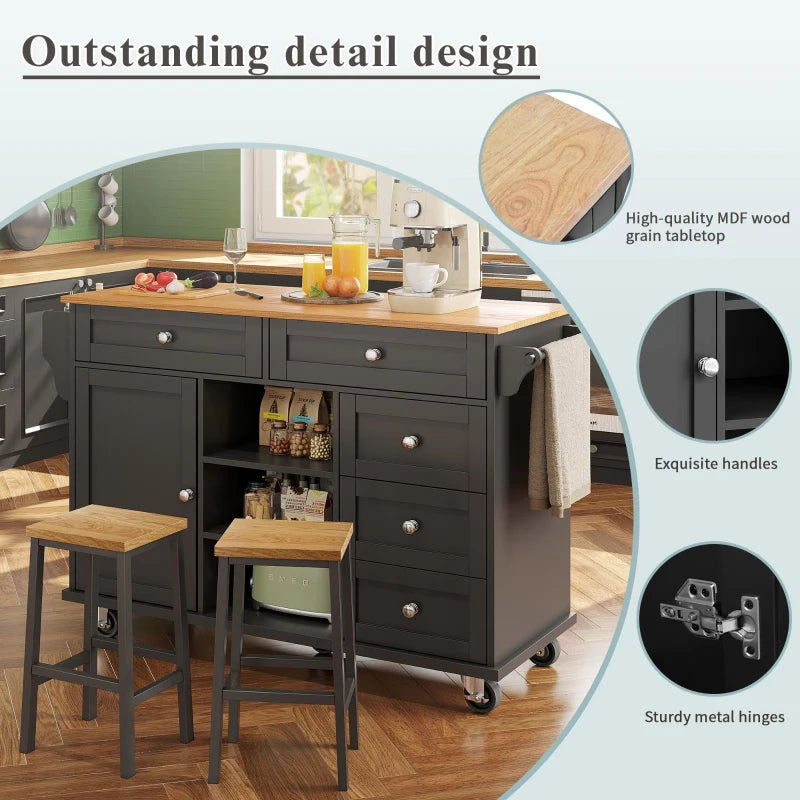 4-Tier Rolling Kitchen Island with Versatile Storage - Black Wooden Finish for Utensils & Kitchen Organization