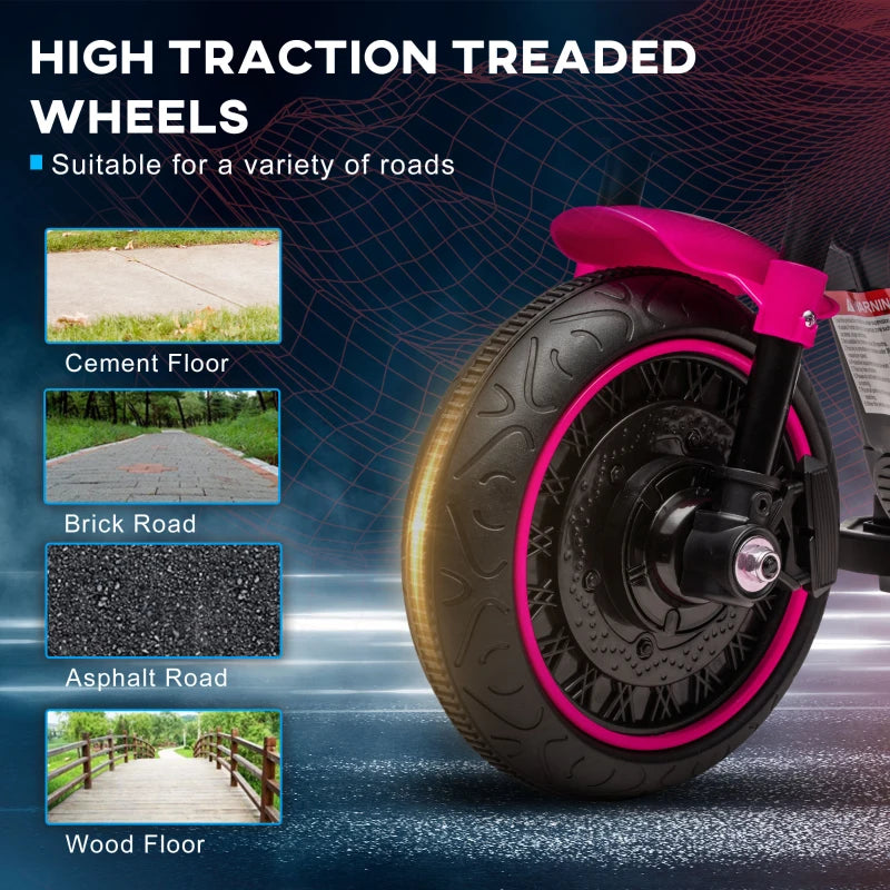 6V Electric Motorbike for Kids with Training Wheels and One-Button Start in Pink