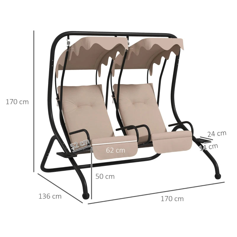 Beige Garden Swing Chair with Canopy - 2-Seater
