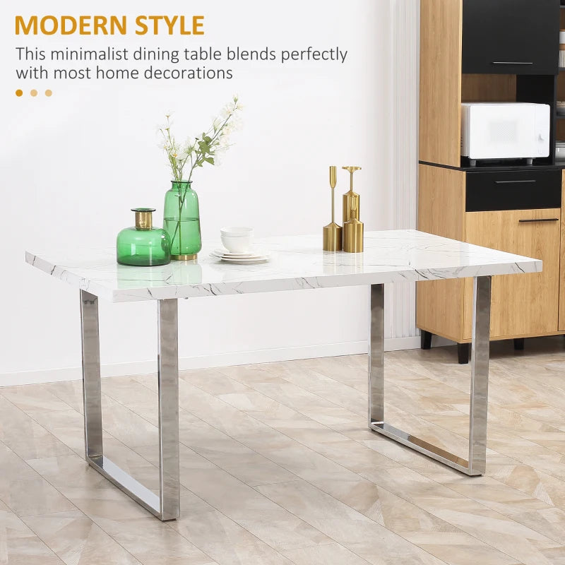 Modern Rectangular Dining Table for 6-8 People - 160 cm White Marble Effect Top with Steel Legs - Kitchen Furniture