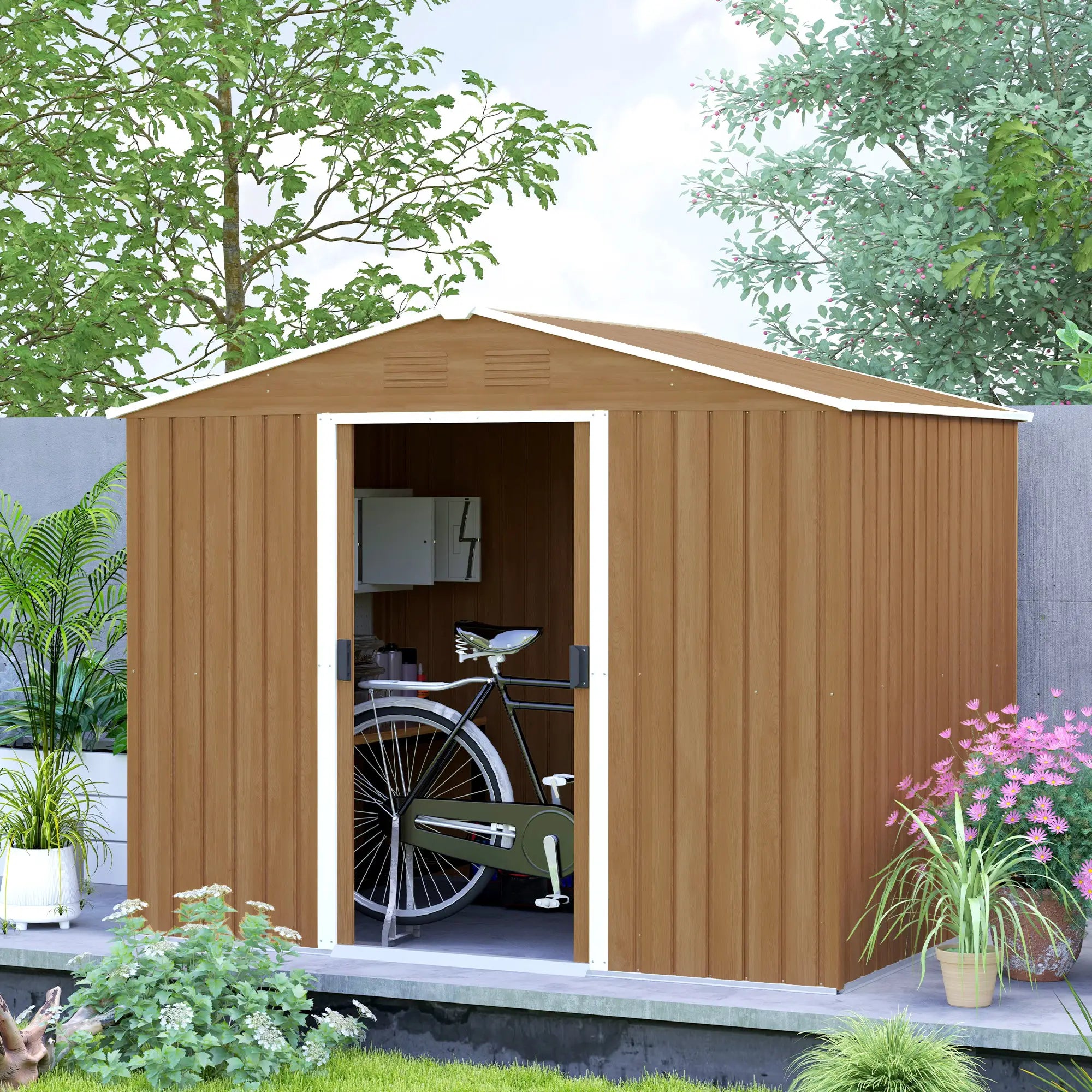 8ft x 6ft Golden Shed With Sliding Doors (Wood Effect)