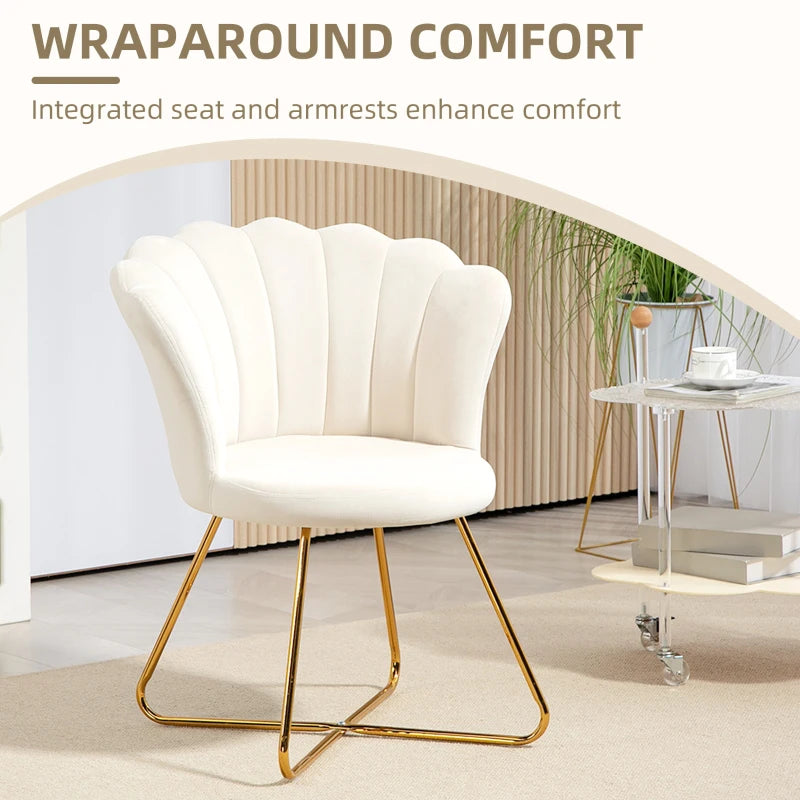 Velvet-Feel Cream Lotus Petal Accent Chair for Stylish Home Decor