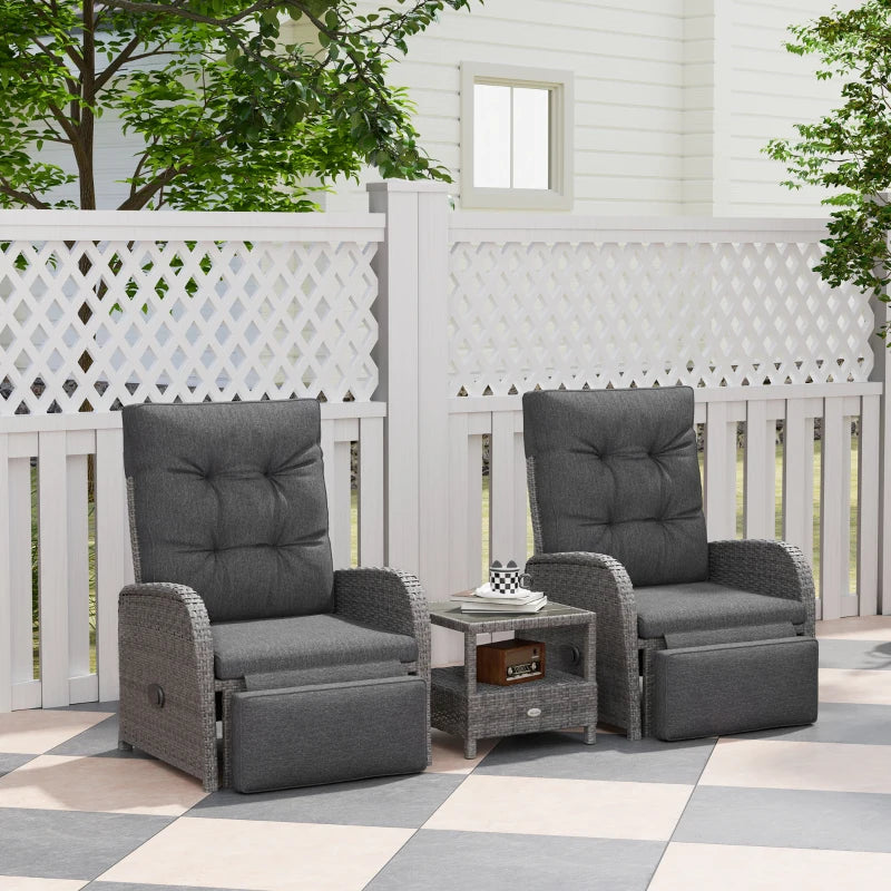2 Seater Grey Rattan Wicker Chaise Lounge Sofa Set with Cushions for Patio Garden Porch