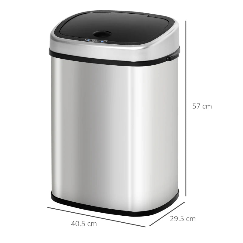Stainless Steel 48L Touchless Kitchen Sensor Dustbin - Automatic Silver Rubbish Garbage Waste Bin for Home & Office