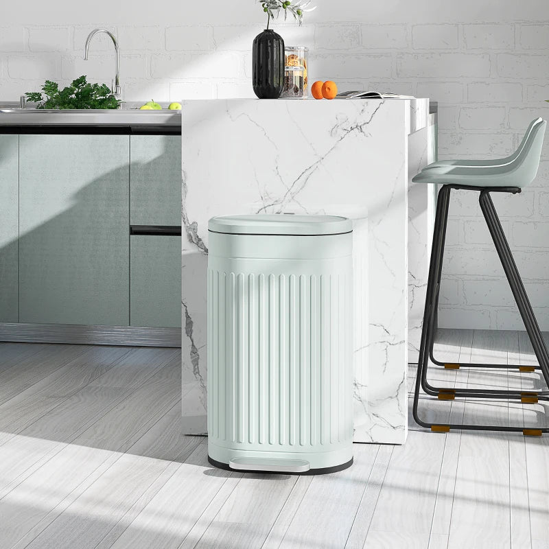Light Green 30L Metal Kitchen Bin with Soft-Close Lid - Stylish & Durable Waste Container for Home & Office