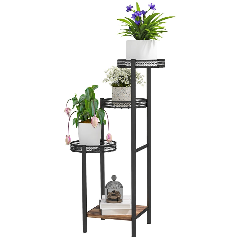 Four-Tier Black Steel Plant Stand - 4-Tier Indoor/Outdoor Flower Shelf