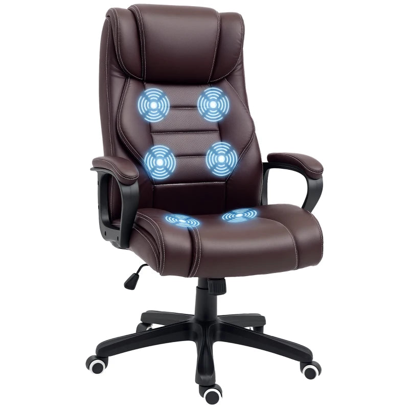 Vinsetto Brown Office Chair with 6-Point Massage, Padded Seat & Armrests, Adjustable Tilt Function for Home & Office