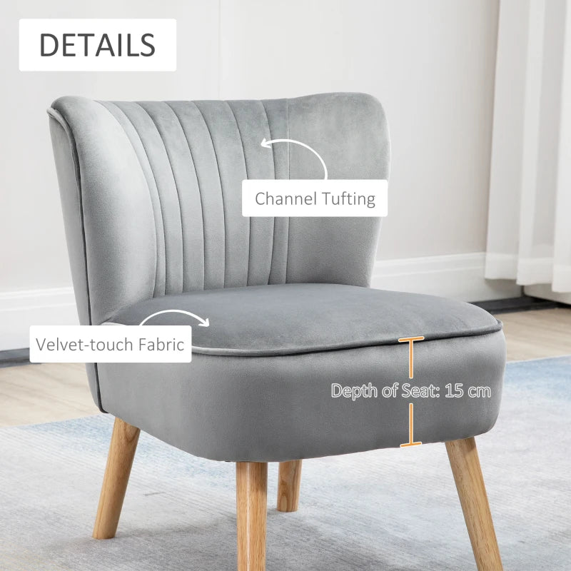 Velvet Accent Chair with Ottoman - Curved Back Tub Seat, Light Grey, Stylish Home Furniture