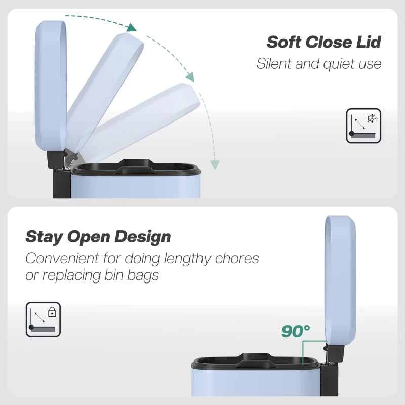 20L Modern Boxy Metal Kitchen Bin - Stylish Light Blue Trash Can for Home Organization and Waste Management