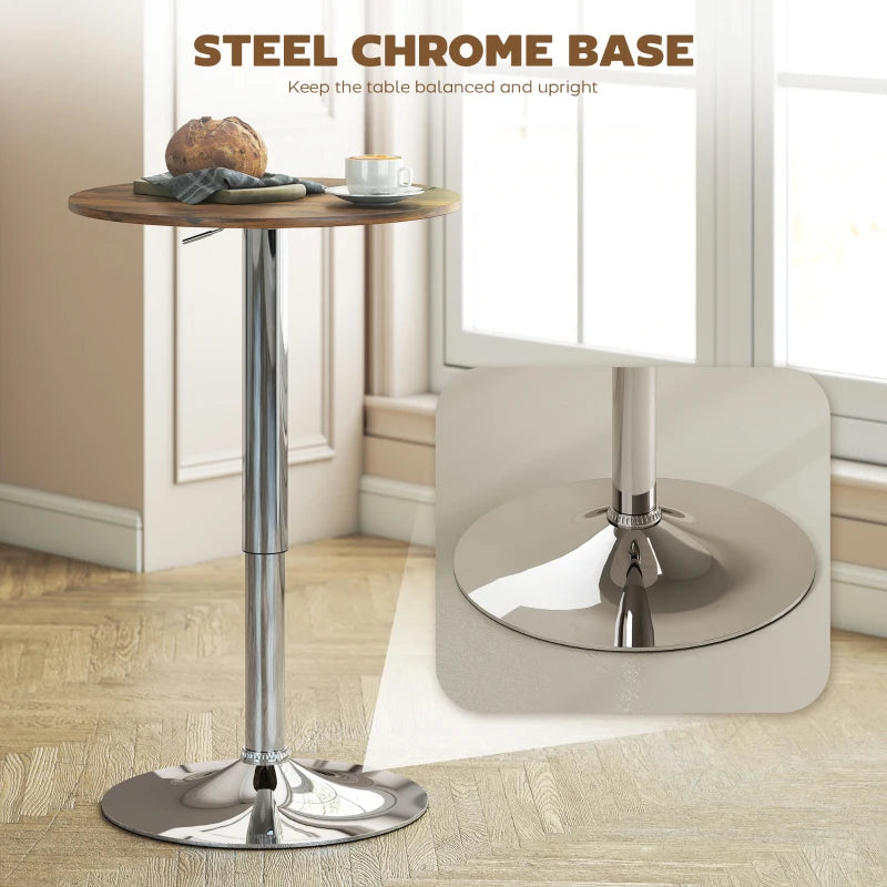 Rustic Brown Round Bar Table - 360° Swivel Counter Pub Table with Adjustable Height for Kitchen & Cafe