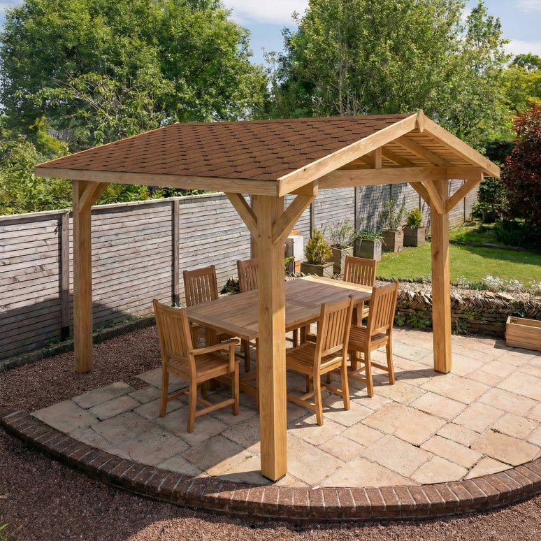 Ruby Oak Apex Gazebo with Katepal Brown Shingle Roof and Overhang