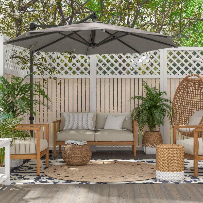 Dark Grey 3m Overhanging Parasol with 360° Rotating Movement