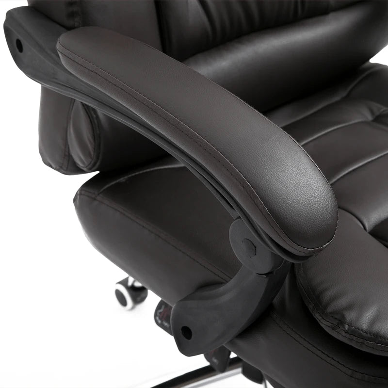 PU Leather Executive Office Chair - High Back Swivel with Retractable Footrest, Adjustable Height & Reclining Function in Brown