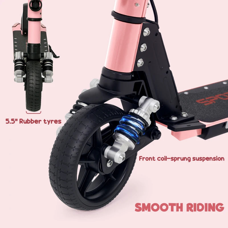 Folding Electric Scooter for Kids with Dual Brakes Front Suspension and LED Lights in Pink