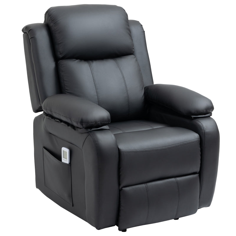 Electric Recliner Chair with Massage Function, Power Lift for Elderly, Remote Control, Extended Footrest, Dual Side Pockets, Overstuffed Design, Black