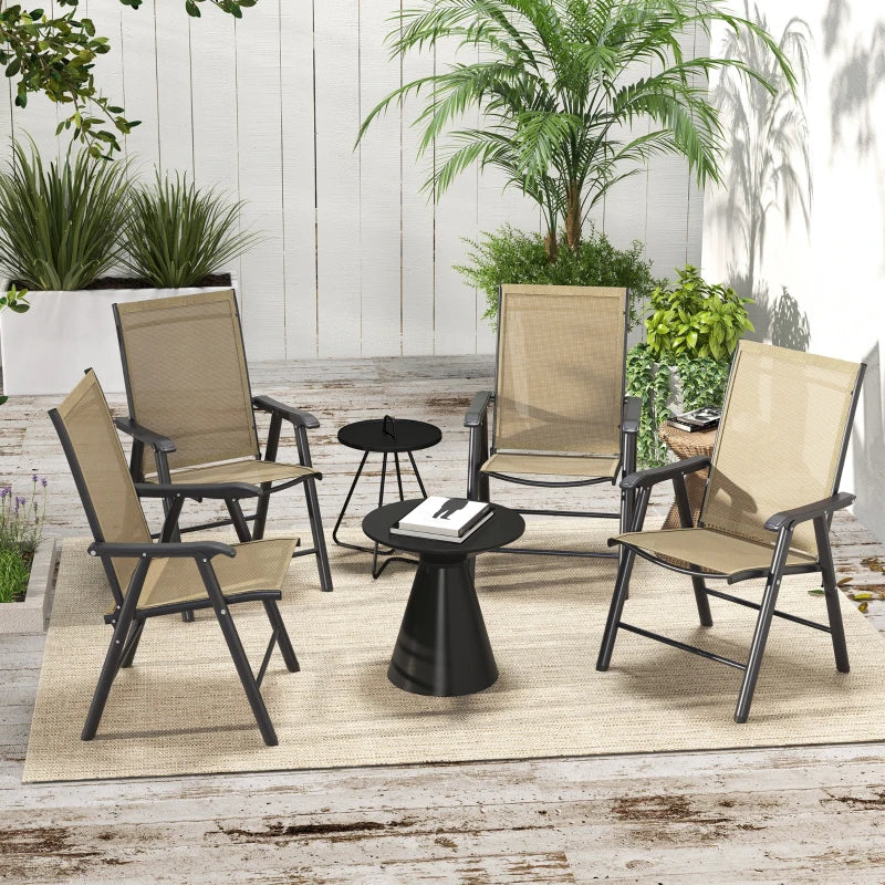 Set of 4 Foldable Metal Garden Chairs - Light Brown Outdoor Patio Dining Seats