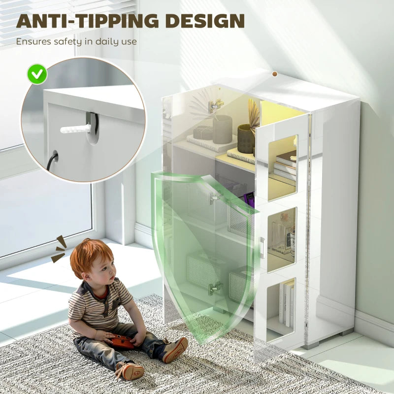 High Gloss White Sideboard with RGB LED Lights - Modern Display Cabinet with Glass Doors & Shelves for Living Room & Dining Room