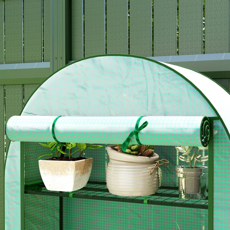 4 Tier Portable Mini Greenhouse with Reinforced PE Cover, Roll-Up Door, 105 x 45 x 160 cm, Green