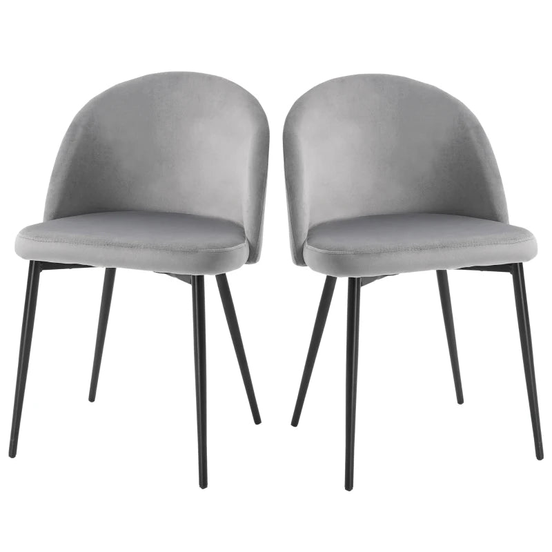 Contemporary Dining Chairs Set of 2 - Soft Fabric Seat & Back for Office, Kitchen, Living Room - Grey