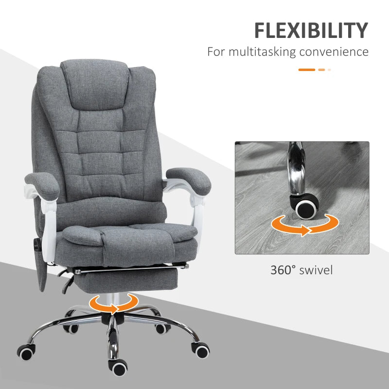 Vinsetto Heated Vibration Massage Executive Office Chair - Adjustable Ergonomic High Back Recliner with Footrest - Grey