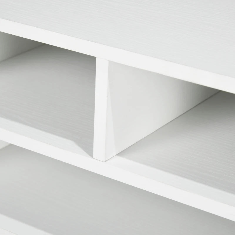 Three-Compartment White Printer Storage Cabinet - Stylish Organization for Home Office, Compact Design, Easy Access Shelves