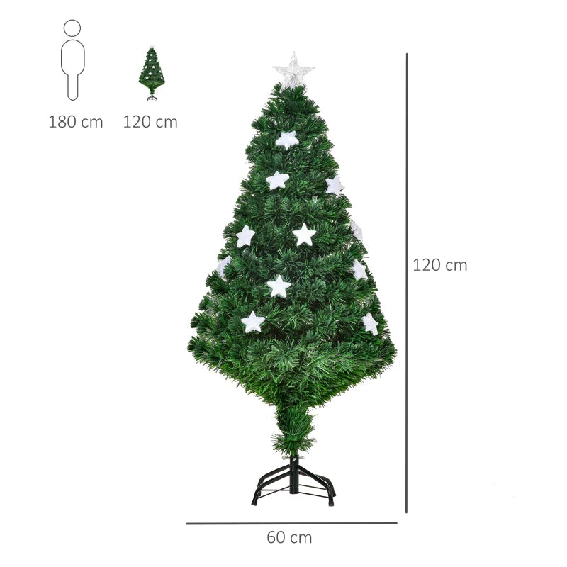 4FT Prelit Artificial Christmas Tree with Fibre Optic Star & LED Lights - Indoor Holiday Decoration for Parties - Green