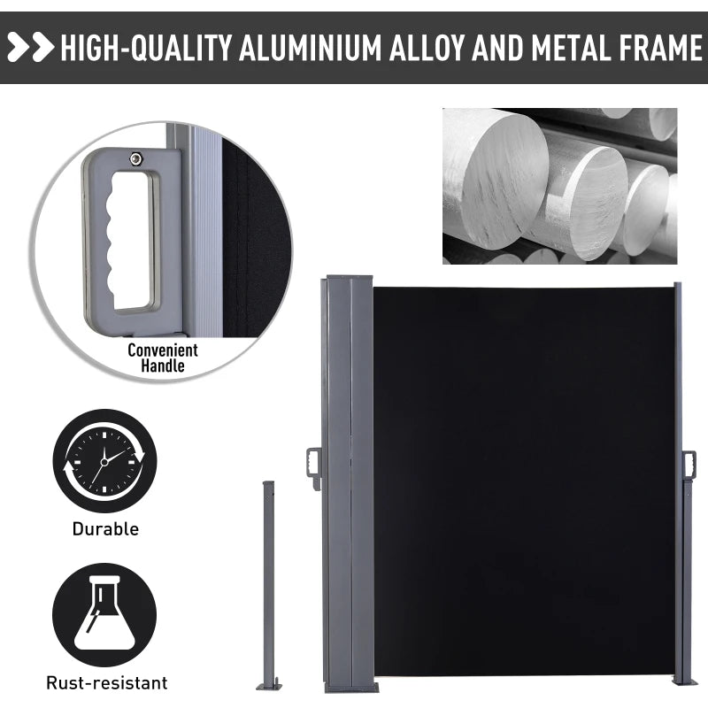 Black 600cm x 180L Retractable Side Awning