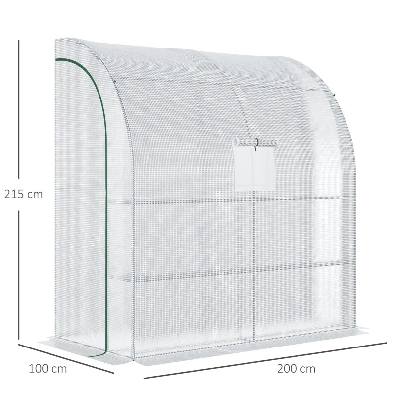 Green Walk-In Lean-to Greenhouse with Windows and Doors - 2 Tiers, 4 Shelves - White